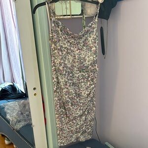 BCBGeneration White Floral Slip Dress with Pink & Green Accents